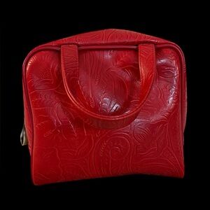 Red Embossed Oscar De La Renta Make Up Bag